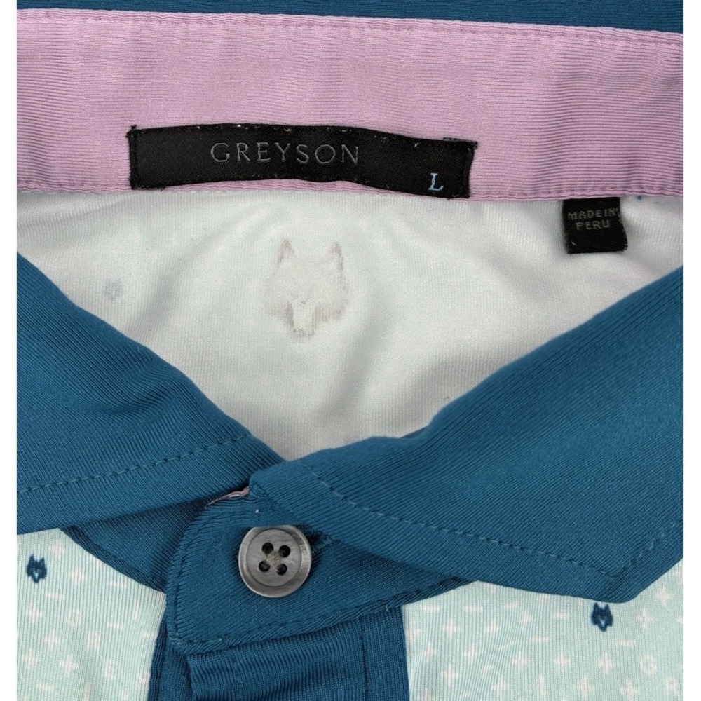 Greyson Golf Polo Large Mint Teal Performance All Over Print Stretch Polyester - Picture 4 of 7